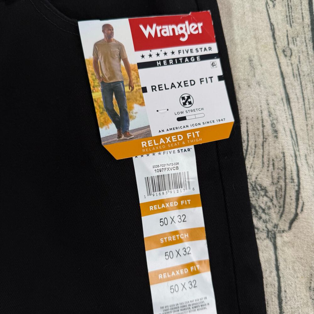 Wrangler Five Star Heritage Jeans Men's 50 Black Straight NWT - Picture 4 of 10